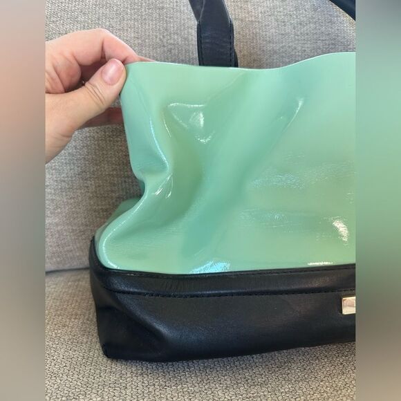 Kate Spade Elena Chelsea Park Coastline Patent Leather Tote Bag Mint and Black - Picture 3 of 12